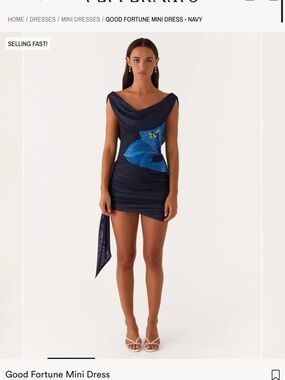 Peppermayo Good Fortune Mini Dress Black Dress with Bold Blue Floral Accent NWT